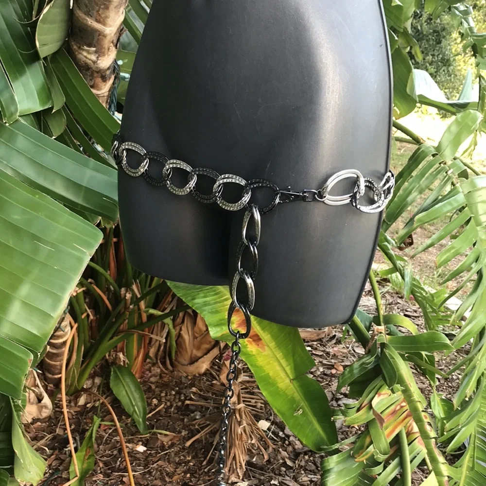 Silver and stainless steel double link chain belt